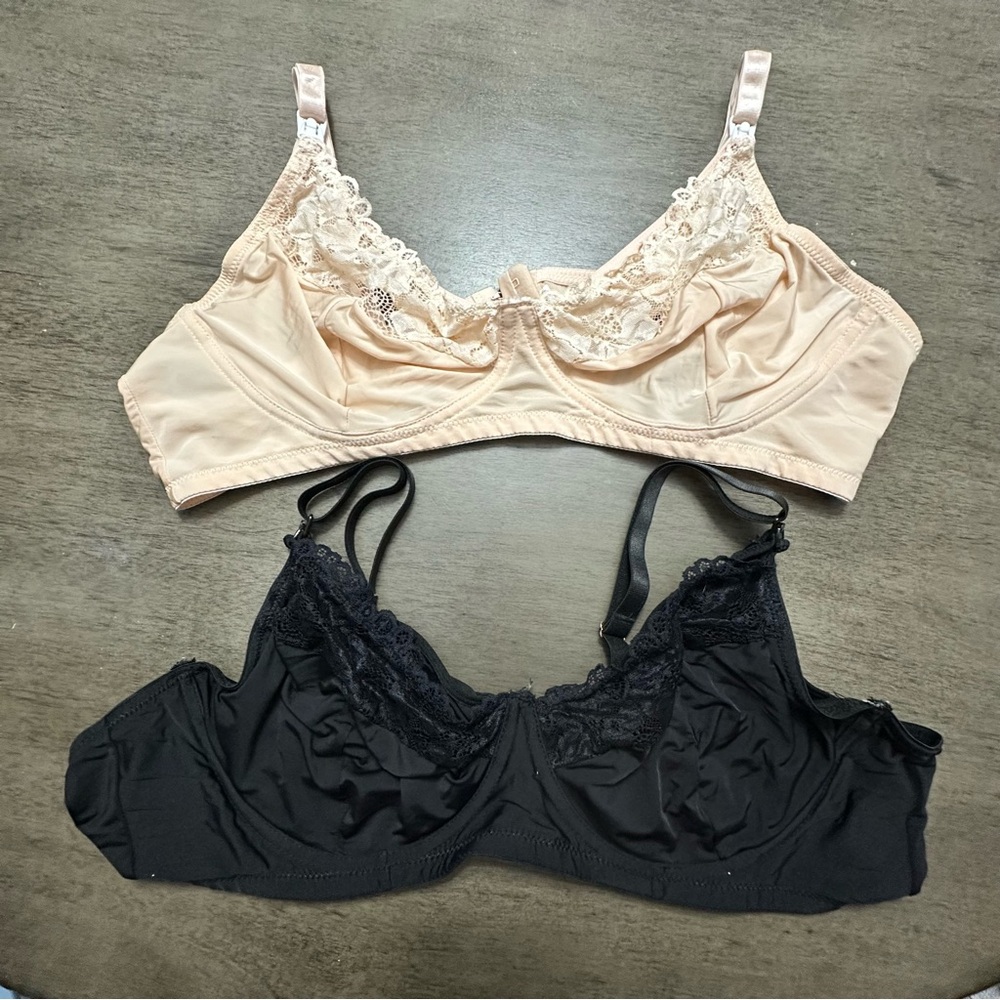 Lace Trimmed Bra Maternity Set - Black and Tan